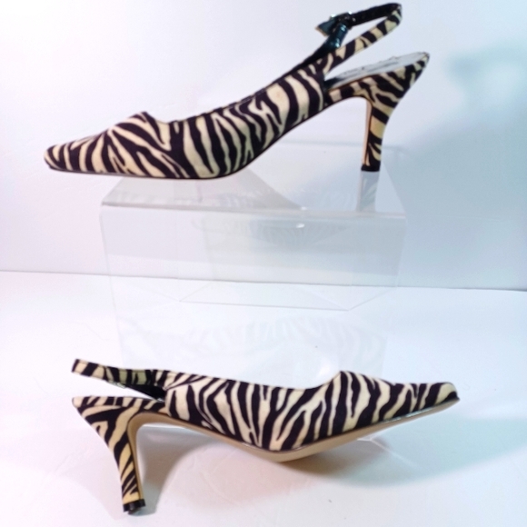 Jewels by Jade, Zebra animal print Slingback Pumps, Size 9W" Black/White - Picture 5 of 12